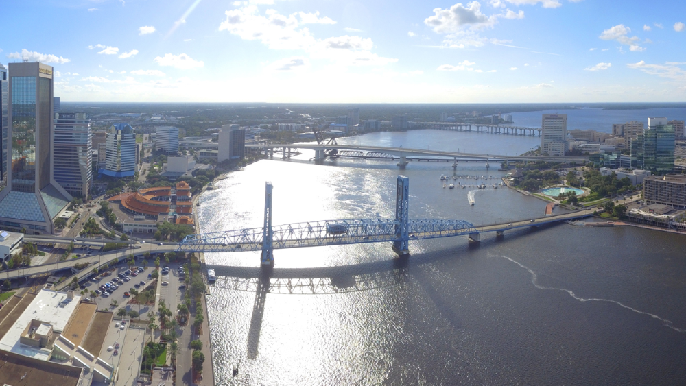 An aerial photo of Downtown Jacksonville.